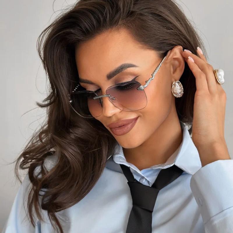 3pcs Fashion Rimless Metal Rectangle Frame Sunglasses Women Gradient Lens Brand Design Sun Glasses Casual Style Eyewear UV400