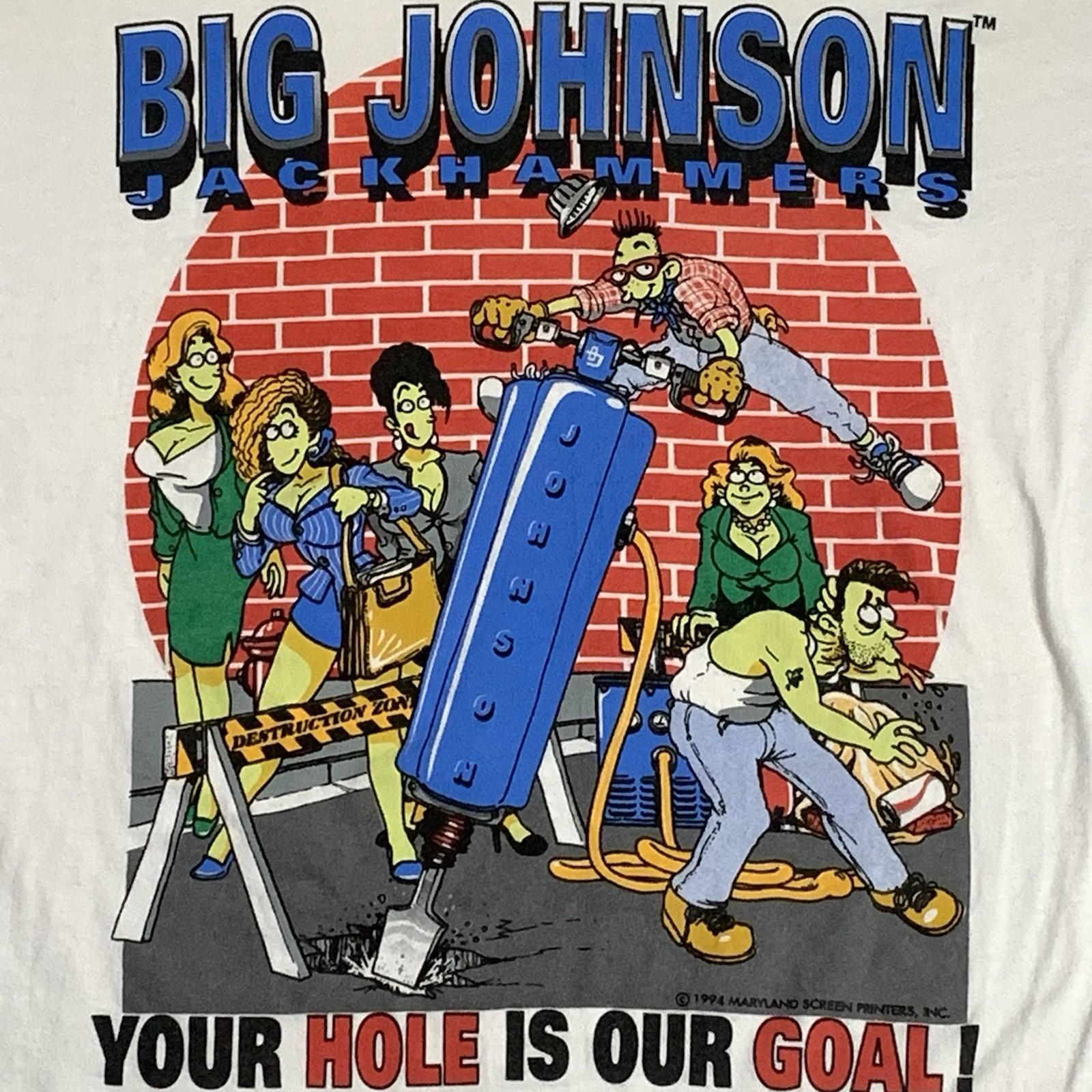 Vtg 90s Big Johnson Mens Large White Short Sleeve Shirt Funny Quotes NSFW Humor S