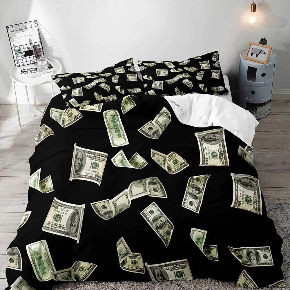 Money Duvet Cover Set,Dollar Bills Of United States Federal Reserve The Ben Franklin Portrait,Bedding Set 2/3pcs,California King