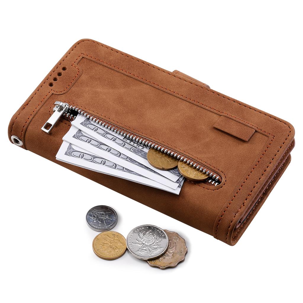 For iPhone 17 Pro Case 9 Card Slots Zipper Wallet PU Leather Phone Cover with Wrist Strap
