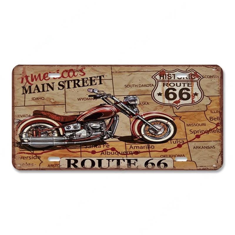 Vintage Metal Tin Signs Decor Route 66 License Plate Motorcycle Car Metal Posters Wall Decor for Garage Bar Pub Moto Club