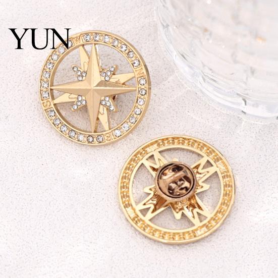 Decorative Bag Pin Vintage Rhinestone Star Compass Brooch, Men Women Alloy Unisex Fashion Accessory Lapel Pin, Badge Jewelry for Clothing Decor Daily