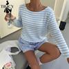 Women's Fashion Casual Spring Autumn Stripe Print Long Sleeve Oblique Collar Blouses & Shirts