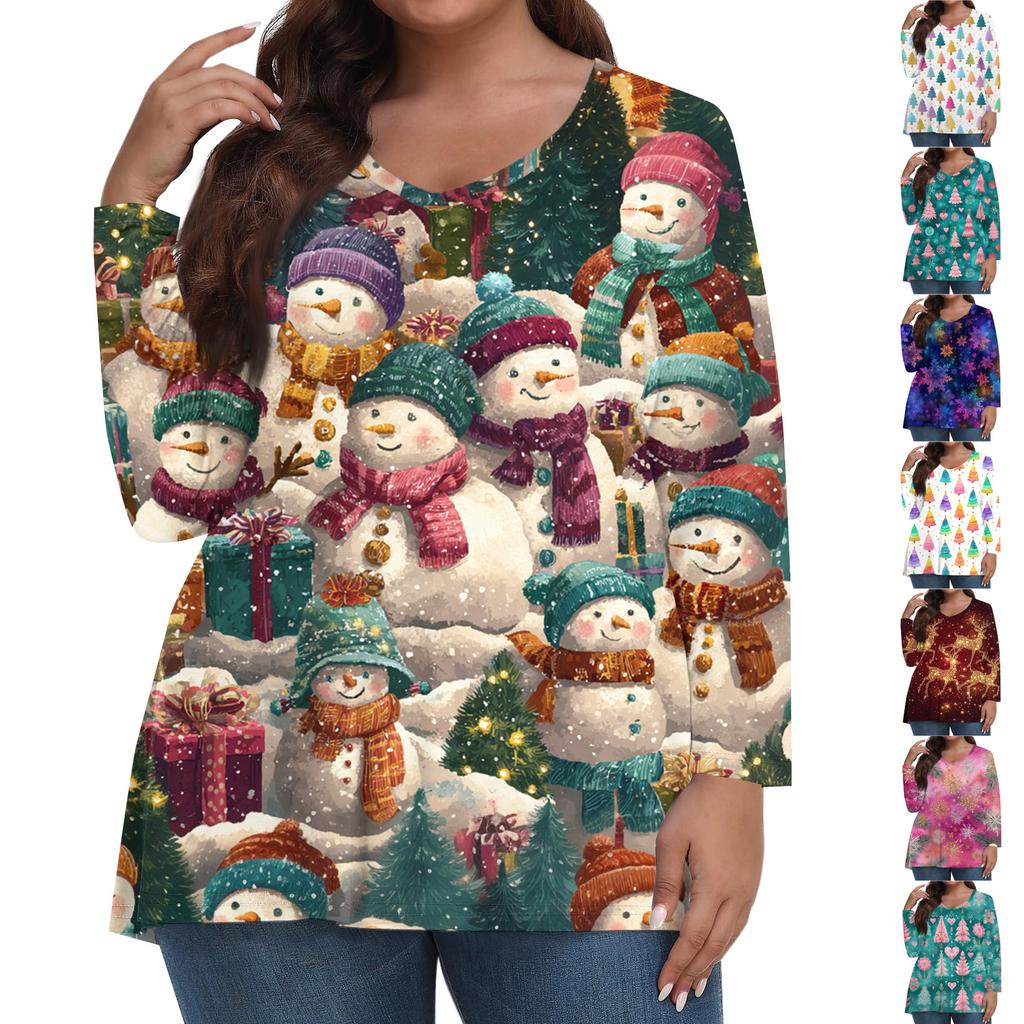 Women's Fashionable Casual Long Sleeved Plus Size  Print Top Plus Size Floral Print Top