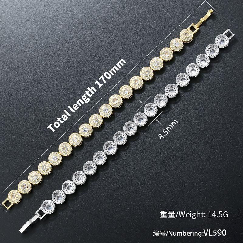 Light Luxury 8.5Mm Wide Classic Round Diamond Splicing Bracelet Necklace Personalized Hip Hop Round Set Vl590-591