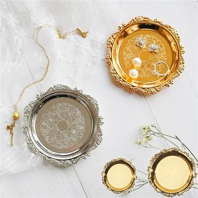 1PC Silver Golden Iron Tray Glossy Plate for Decoration Ornaments Buffet Fruit Cake Party Supplies Dessert Sundries Storage
