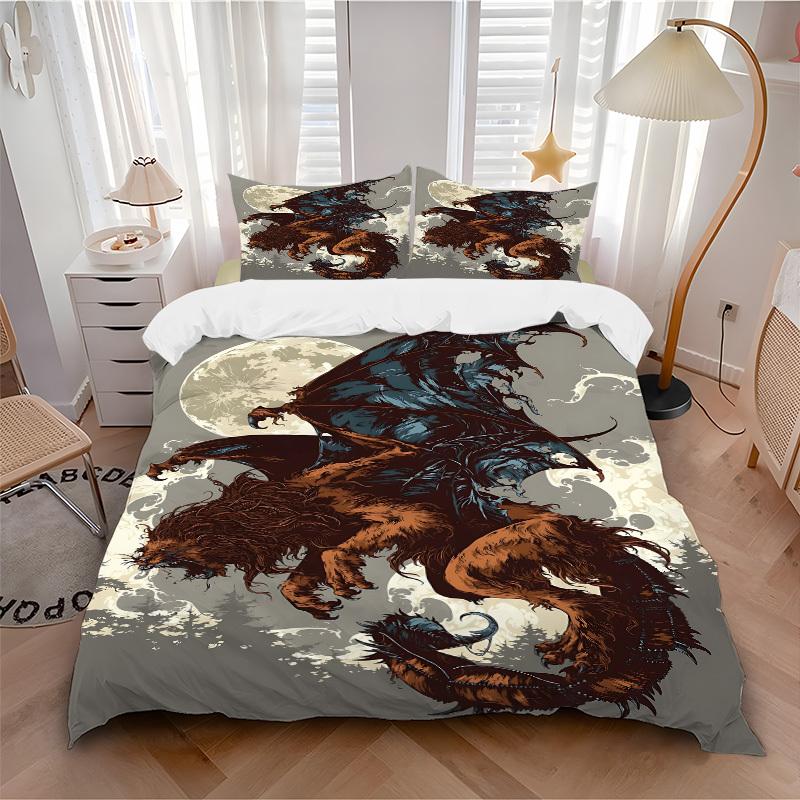 

3pcs bedding set Fantasy Beast Moonlit Night Includes 1 Comforter + 2 Pillowcases, Without Pillow Inserts, Soft Comfortable, Lightweight Breathable 135x200cm
