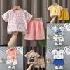 Childrens Summer Cotton T Shirt Shorts Set With Cartoon Prints For Toddler Boys And Girls