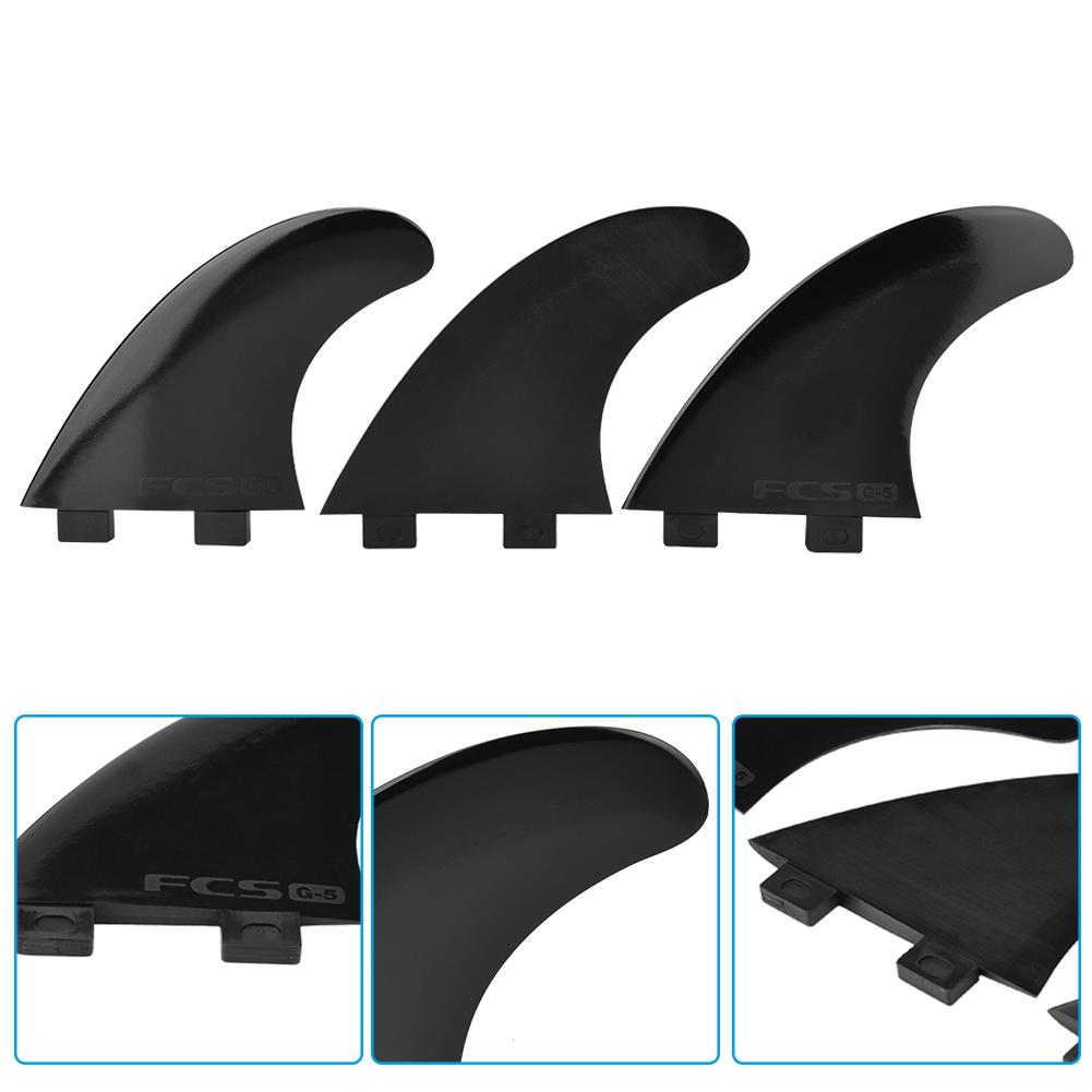 Tri Fin Thruster Set Nylon Plastic Surfboard Fins FCS Single Head Fins Surfboard G5 (Black)