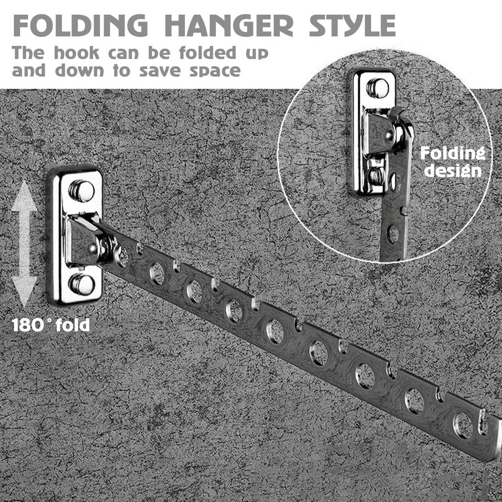8/10 Holes Stainless Steel Clothes Rack Hook Foldable Clothes Hanging Rod Multi-Purpose Clothes Drying Rack for Closet Storage