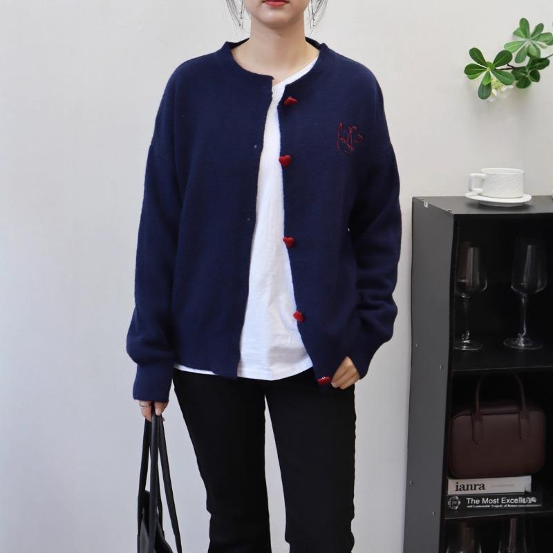 Embroidered Crew Neck Gray Knitted Cardigan Autumn and Winter New Loose Lazy Wind Soft Waxy Sweater Jacket Women