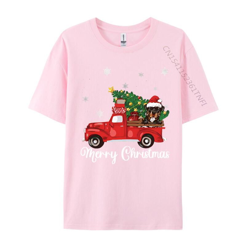 Rottweiler Dog Riding Red Truck Christmas Tshirt Novelty Tee Shirts Vintage Cotton Tops Tee Graphic T Shirts Men Cotton