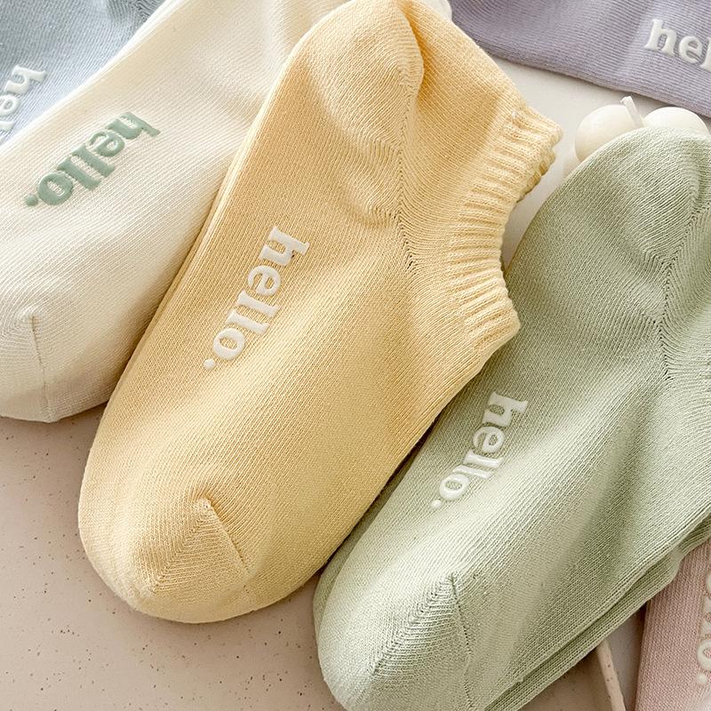 5 Pairs Women's Summer Thin Breathable Sweat Absorbent Ins Versatile Printed Cotton Socks Invisible Pop-socks Non-slip Feature Female Socks