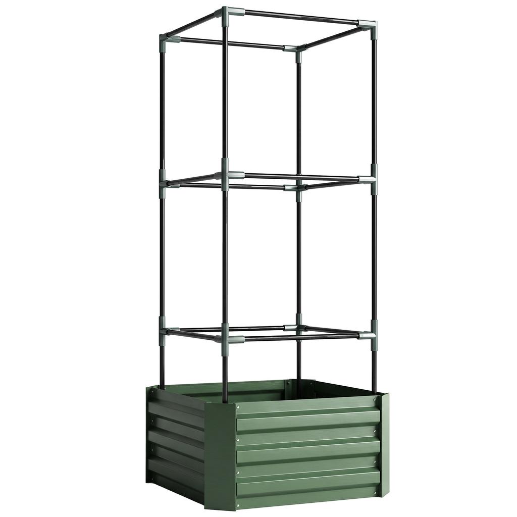 Outdoor Planter with Trellis, Open Bottom, Climbing Plants, 61 x 61 x 140 cm, Green