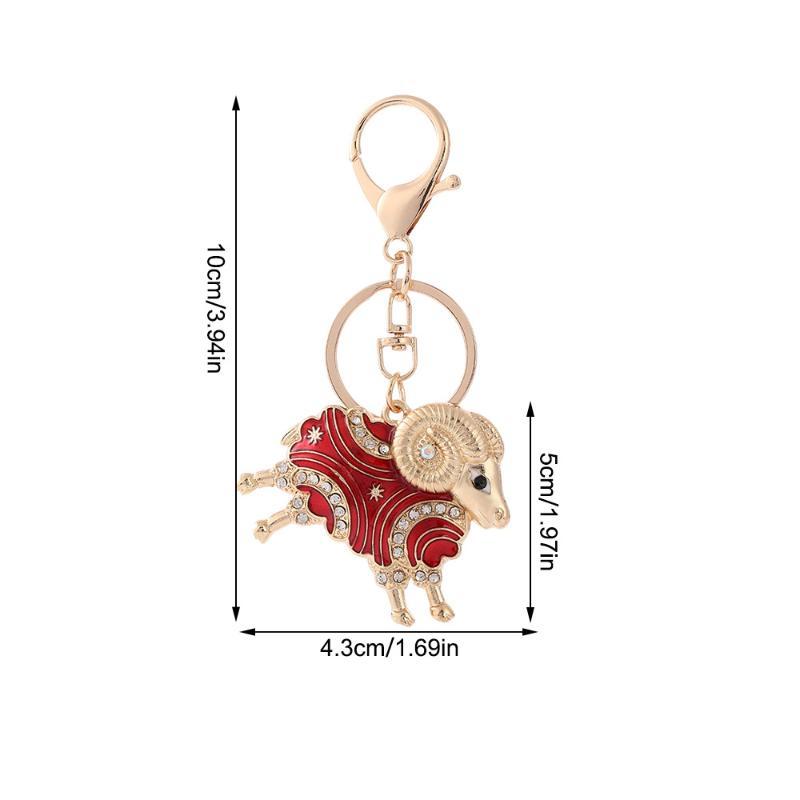Rhinestone Goat Charm Animal Keychain Red Sparkling Hanging Charm Women Handbag Purse Party Favor Cute Sheep Keychain