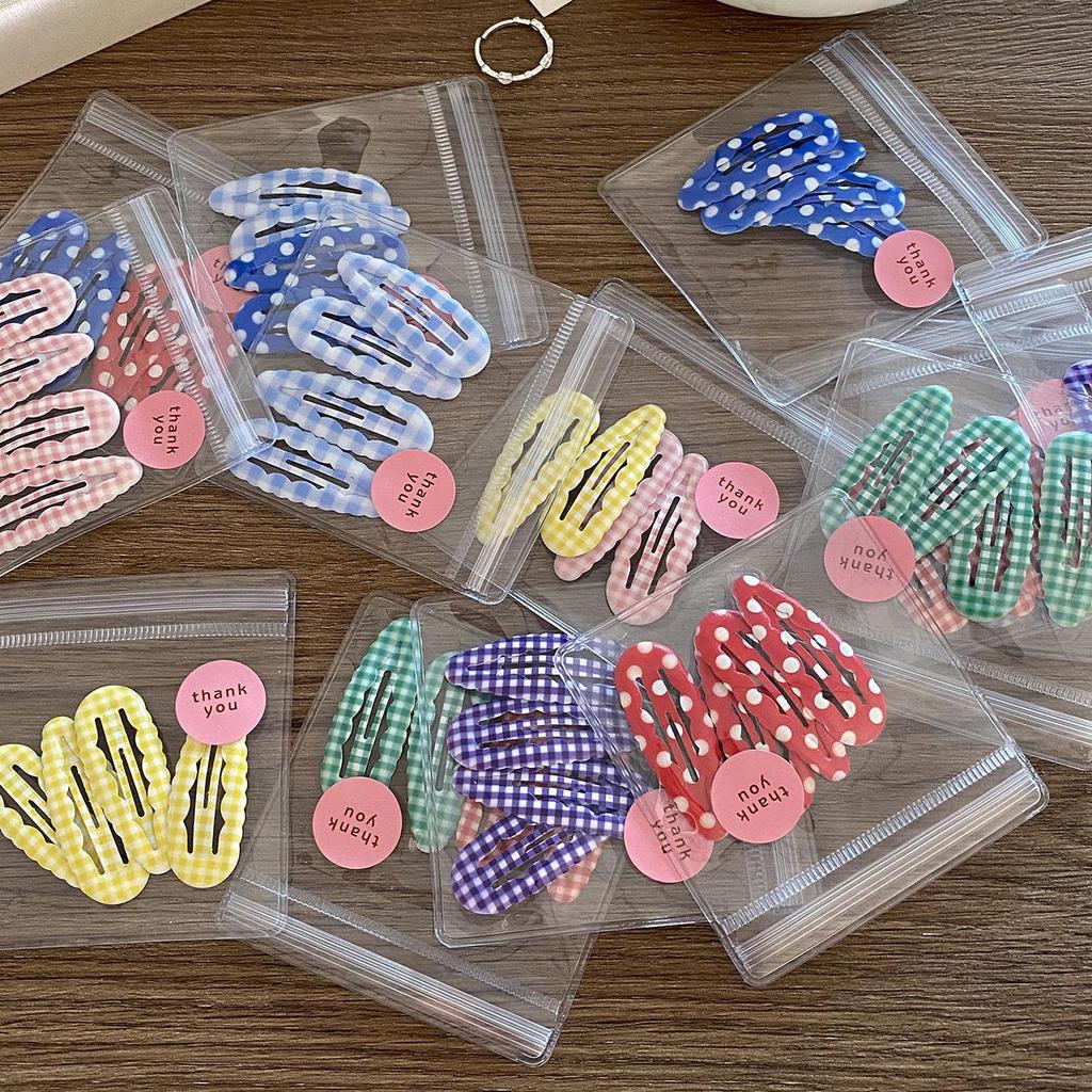 4Pcs/bag Sweet Cute Plaid Water Drops BB Clip College Style Young Students Women Girls Broken Hair Clip Fringe Bangs Hairpin