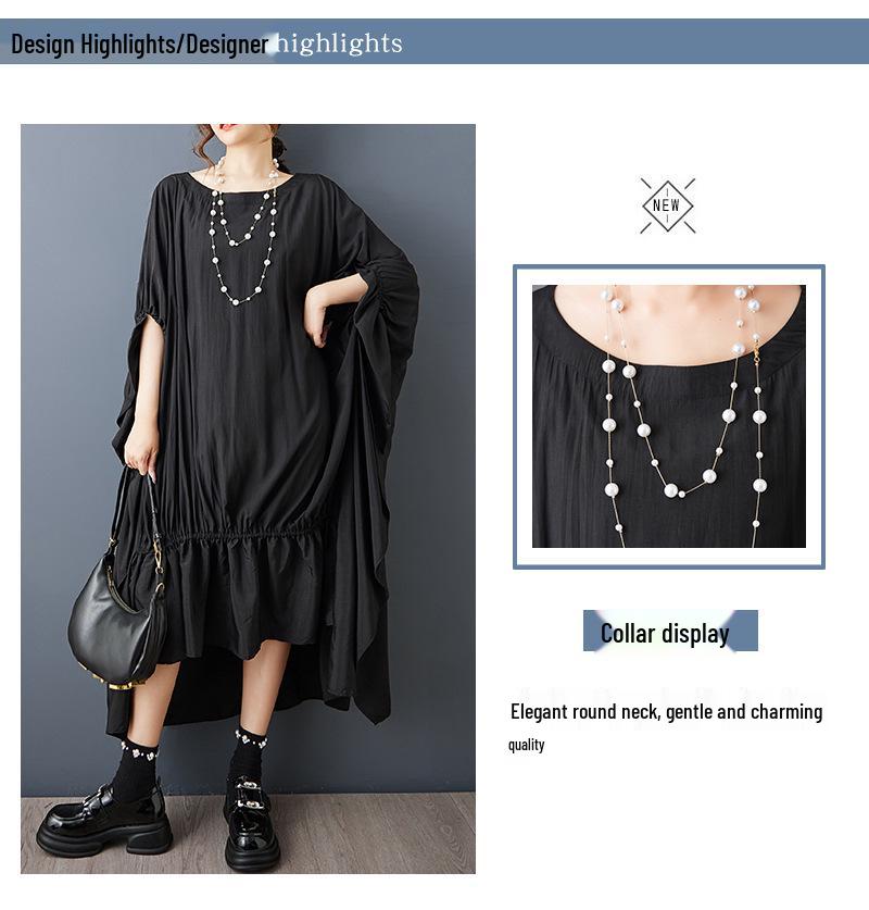 Summer Loose Fit Pleated Batwing Shirt Dress