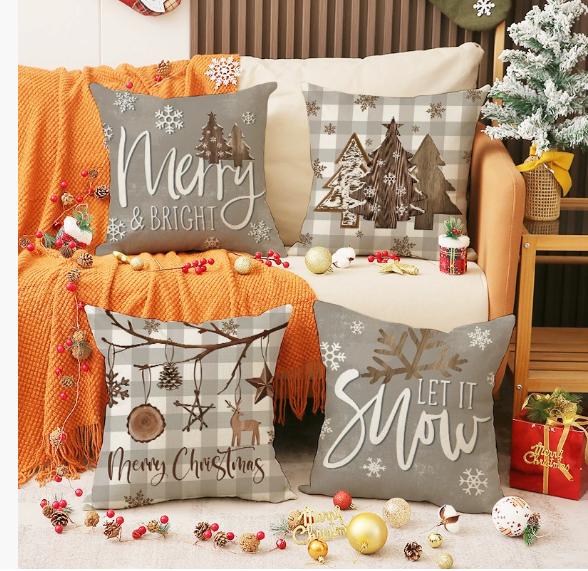 45x45cm Christmas Pillow Covers Set of 4,Winter Decorative Pillow Case, Merry Christmas Tree Cushion for Home Sofa Xmas Decor