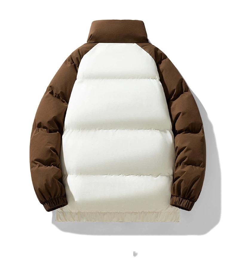 Winterliche Trendige Dicke Farbblockierte Stehkragen Baumwolljacke für Paare