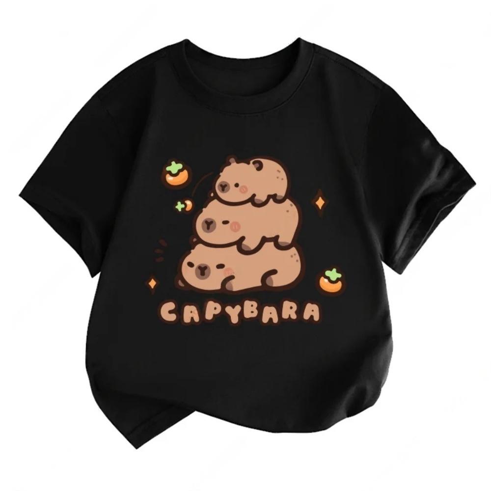 Capybara Girls' T-Shirt Summer Cute Graphic T Shirts O-Neck Girls Short Sleeve Clothing Fashion Casual Tops Children's Clothing