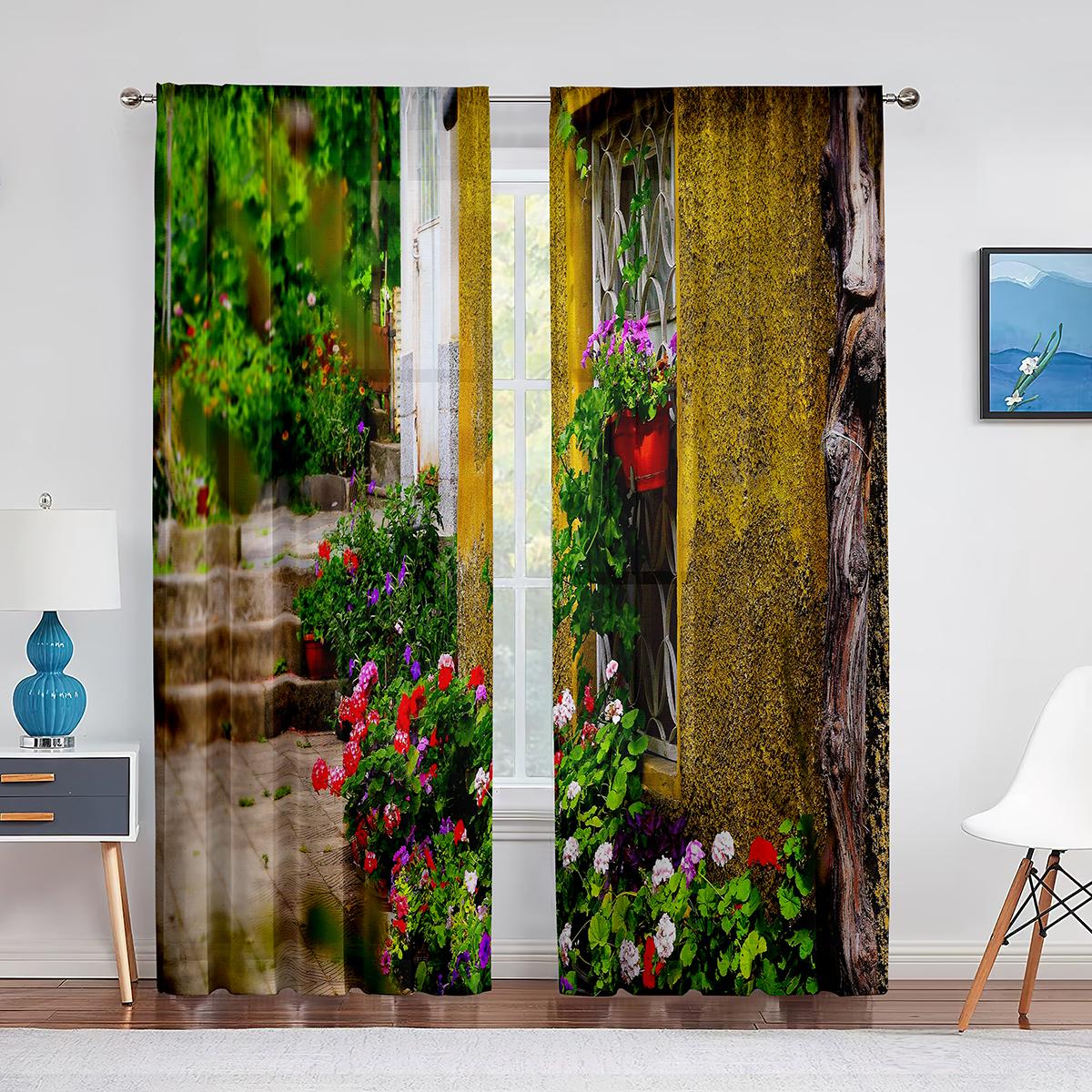 

Красные цветы на деревенском деревянном окне, тюлевые шторы для гостиной, прозрачная вуаль, занавеска для спальни, декор для кухонных окон 1 PCS W100XH250cm&Grommet Top