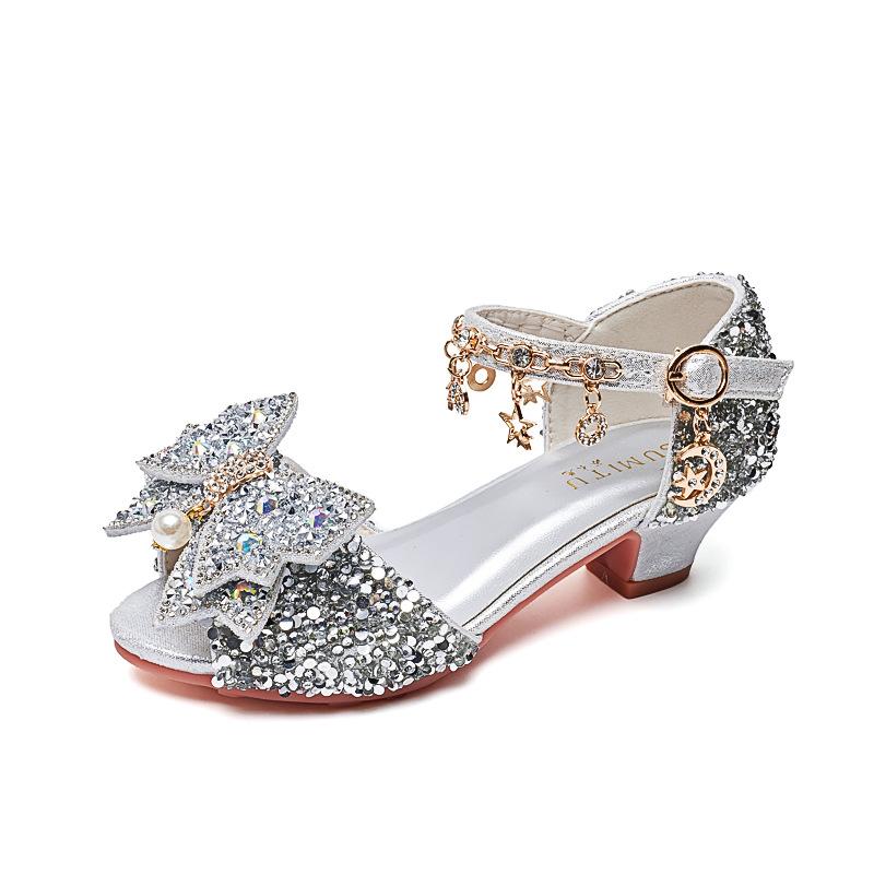 Neue Kinder-High-Heel-Kristall-Prinzessinnenschuhe für ältere Kinder und Grundschüler, geeignet für Bühnenauftritte, Moderation und