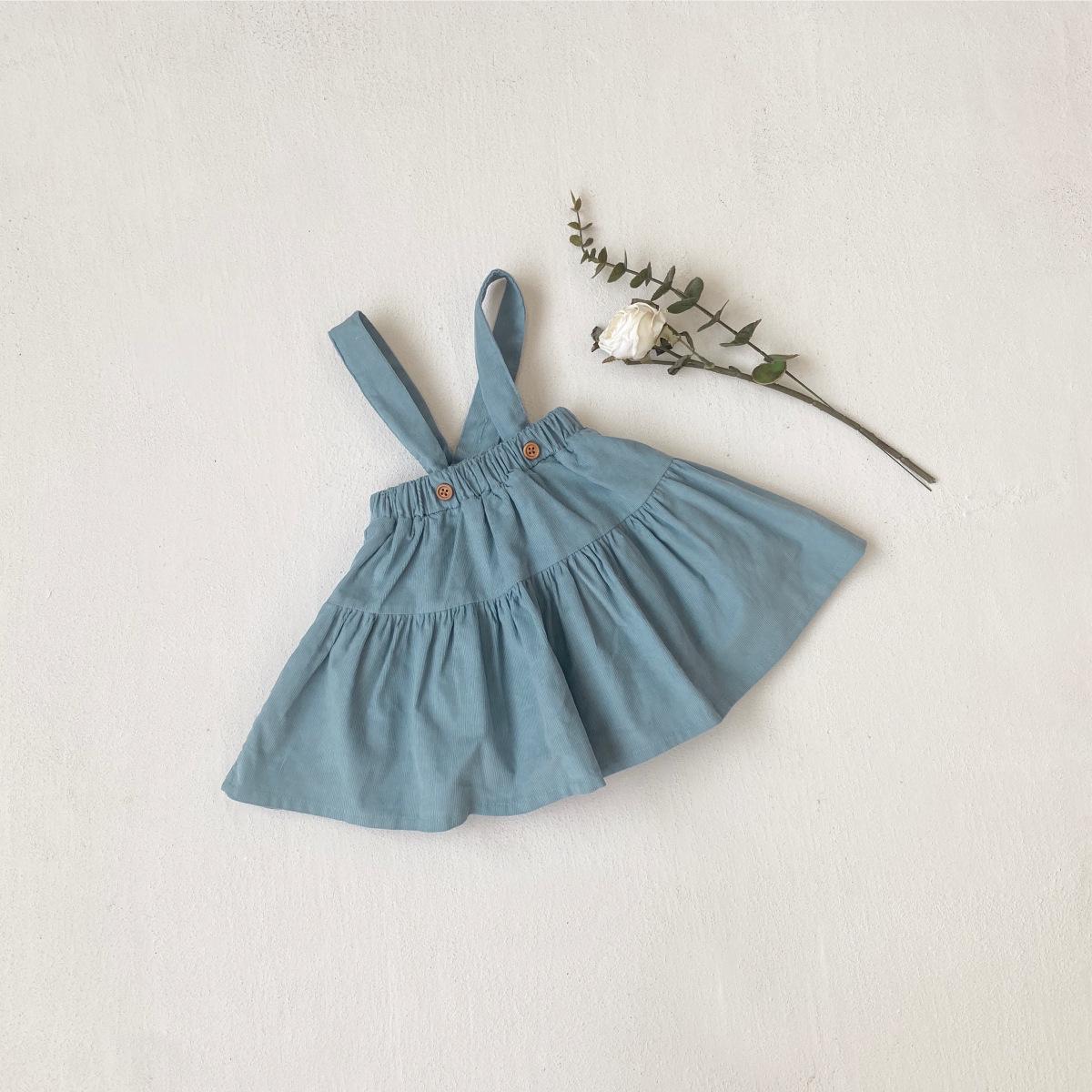

2025 Korean Baby Girl Corduroy Overall Dress with Diaper Cover - Pure Cotton Romper Skirt Style 66 cm
