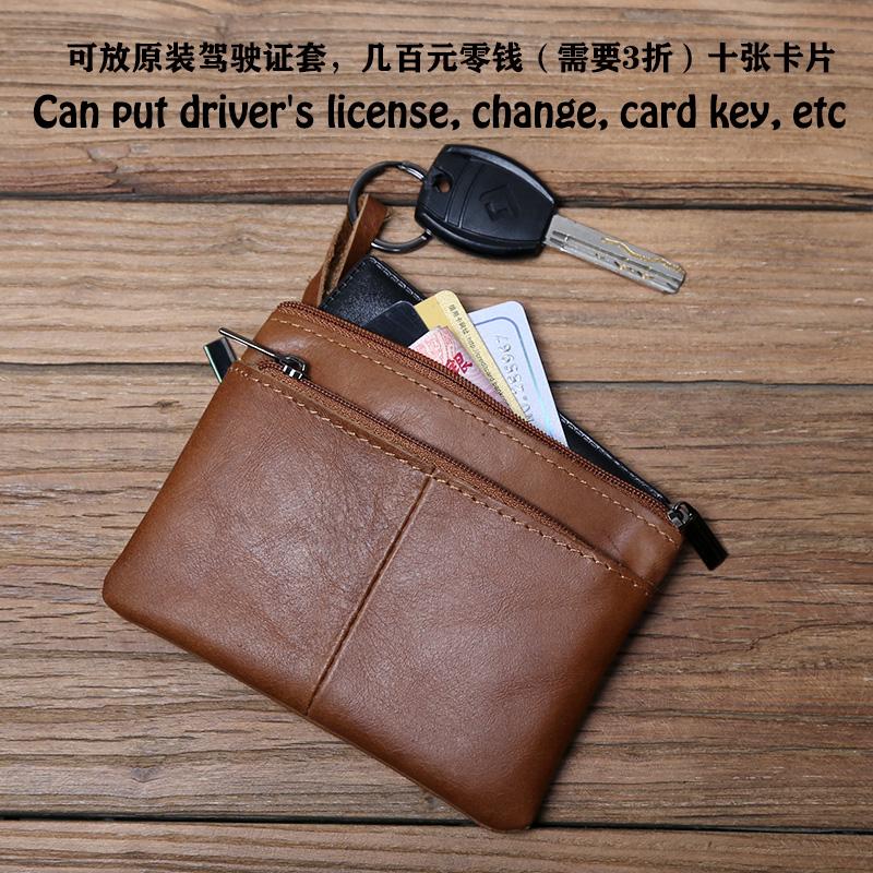 NZPJ Men's Leather Zipper Coin Wallet First Layer Cowhide Mini Short Wallet Handbag Change Wallet