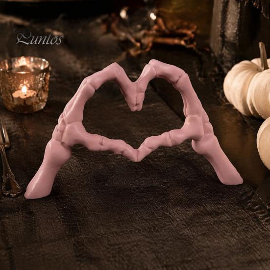 Dark Romantic Bedroom Decor Skeleton Hand Heart Gesture Resin Figurine, Halloween Figurine for Desk, Gothic Love Symbol Ornament Shelf Tabletop