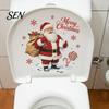 Waterproof Bathroom Wall Decals Christmas Toilet Stickers, Funny Santa Claus Lid Tank Seat Decals, Gift for Cistern Self-Adhesive Sticker, Cute