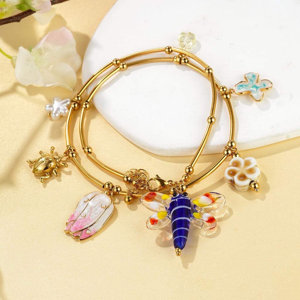 European and American stainless steel flower butterfly bracelet fashion summer beach wind shell conch niche necklace jewelry