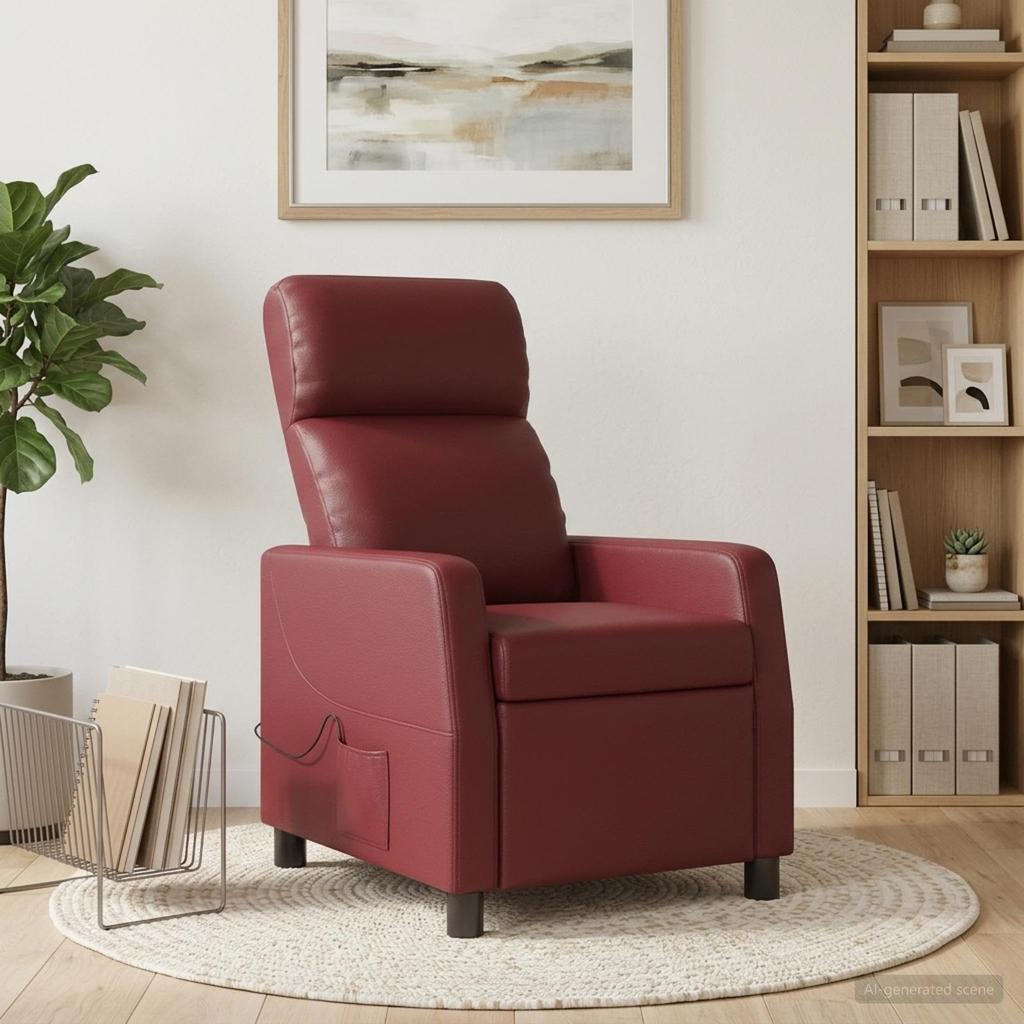 Massage Recliner Chair Wine Red Faux Leather