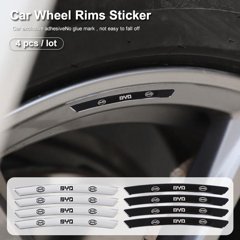 4Pcs Aluminum Car Wheel Rim Emblem Stickers Decorative Decals For BYD Atto 3 Yuan Plus Han Tang EV F3 E6 Dmi Song F0 Qin Pro G3