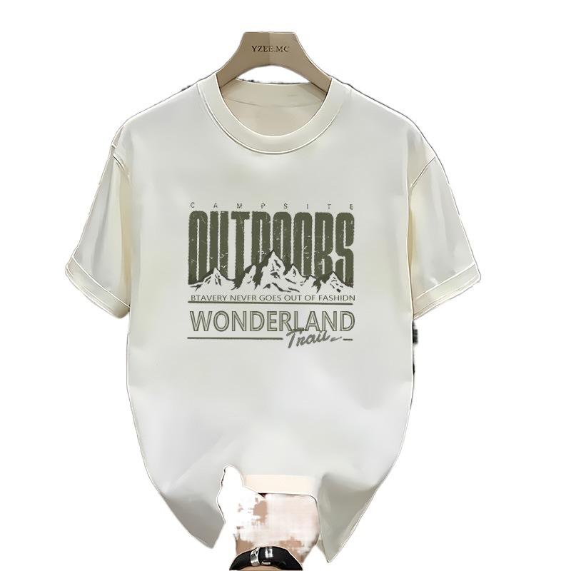 100% Pure Cotton 2025 Summer New Japanese Short Sleeved T-shirt for Men, Retro and Trendy Printed Round Neck Half Sleeved Student
