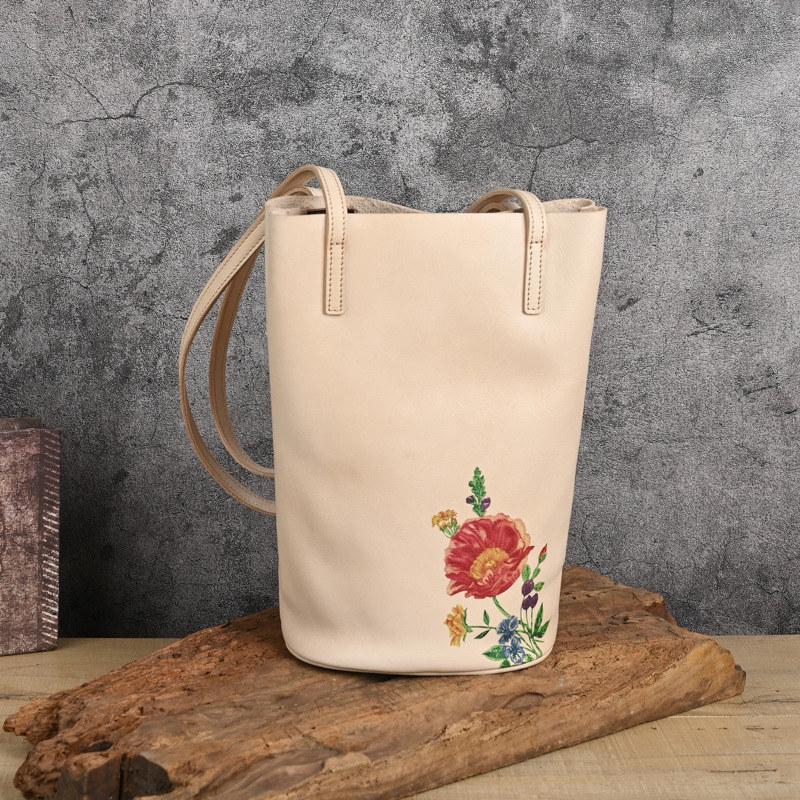 

Женские сумки из натуральной кожи, винтажные дизайнерские сумки на ремне для дам, классическая сумка-ведро 19*15*31cm бежевый