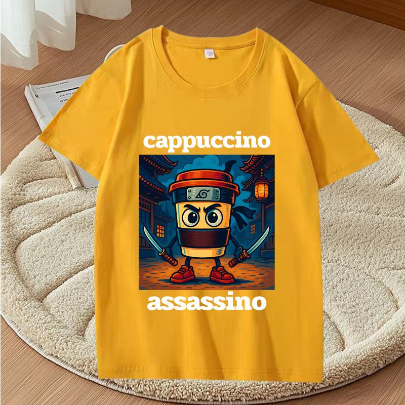 Cappuccino Assassino Graphic T Shirts Funny Italian Brainrot Meme T-Shirt Fashion Casual Short Sleeve T Shirt Streetwear Tops