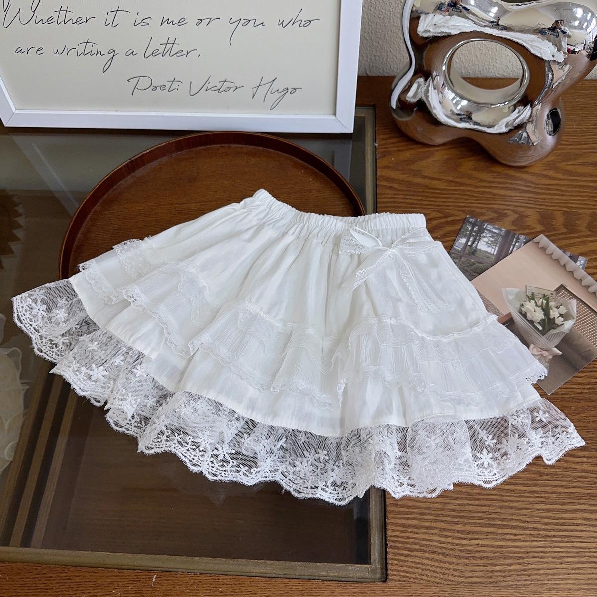 Детская летняя кружевная юбка в корейском стиле для девочек - нежный однотонный цвет CM1181 Size 120