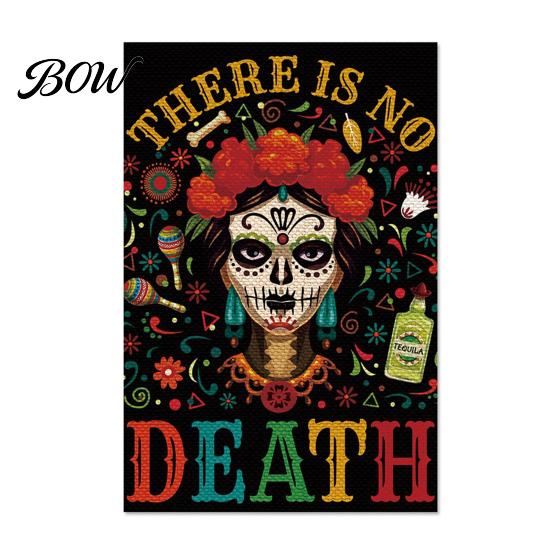 Festive Lawn Ornament Flags Day of The Dead Garden Flag, 12x18 Inch Floral Skull Decorative Yard Double Sided Holiday Mexican Gothic Skeleton Flowers