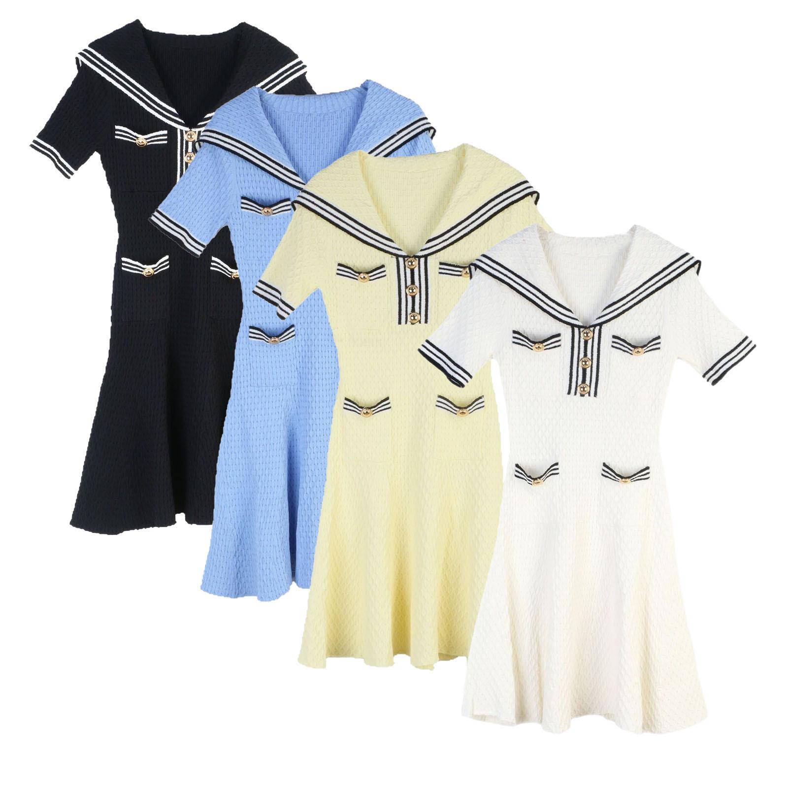 

2025 Spring/Summer French Socialite Striped Sailor Collar Slimming Dress L
