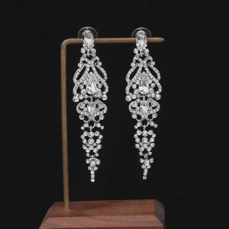 

High-End Crystal Bridal Wedding Earrings Accessories білий