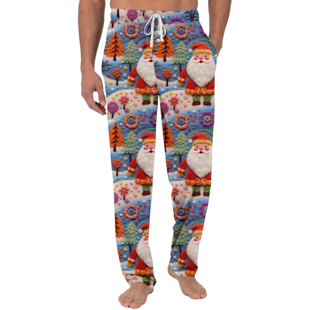 Men's Christmas-Printed Pocket & Sleep Pants | Soft Cotton Blend, Elastic Waist