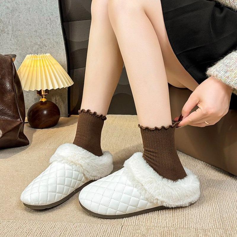 Autumn and winter new velvet cotton slippers women's household indoor non-slip thick-bottomed plush warm plush slippers