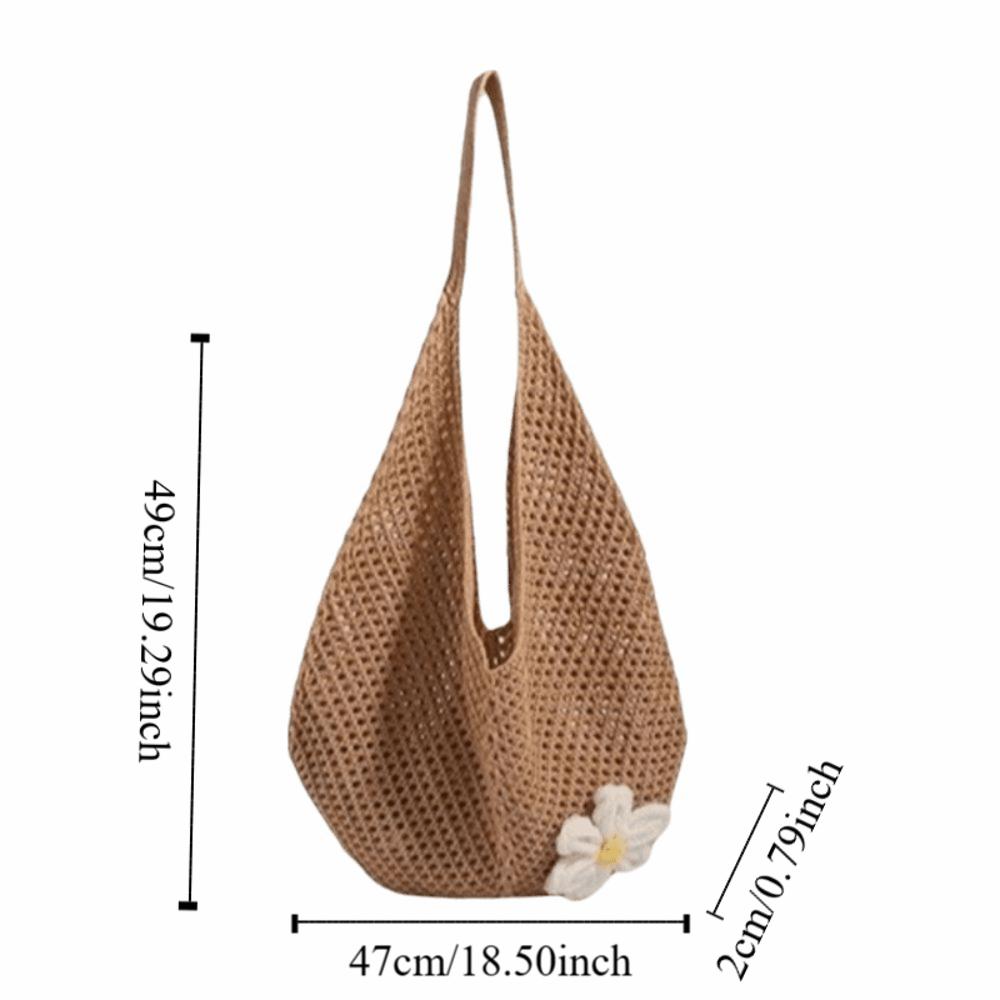 Solid Color Knitting Shoulder Bag Flower Large Capacity Bohemian Crochet Tote Bag Versatile Hollow Out Casual Woven Handbag