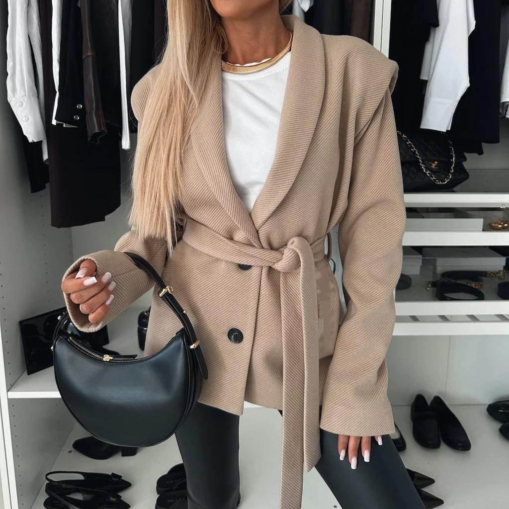 YYFS Women's Fashion Casual Fall Winter Solid Color Print Long Sleeve POLO Neck Woolen Coats