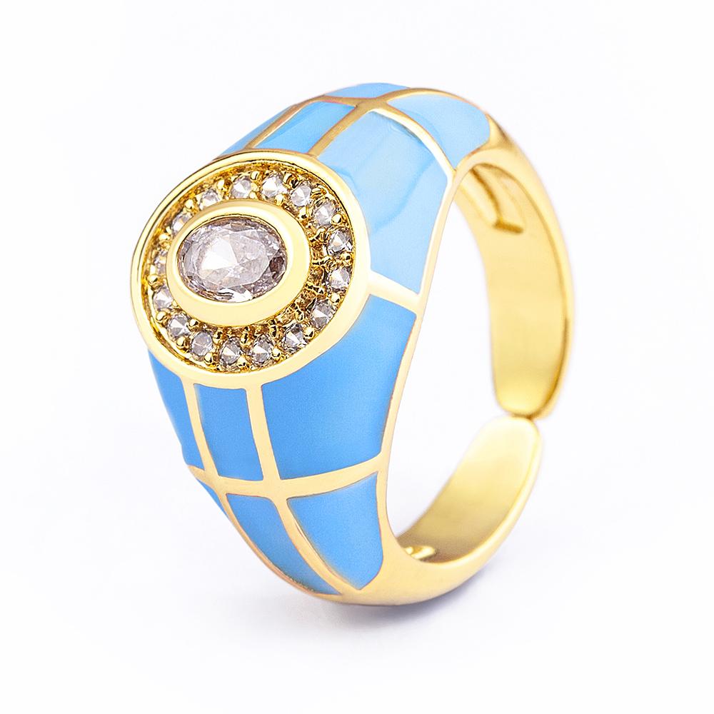 Nidin Charming Zircon Grid Stripe Oil Dripping Creative Retro Ring 7 Colors Open Adjustable Popular Jewelry Party Holiday Gift