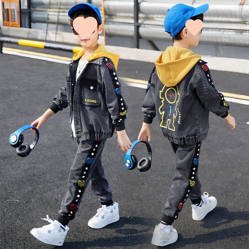 2025 Boys' Fashionable Autumn Denim Outfit - Korean Style Chic Two-Piece Set for Kids
