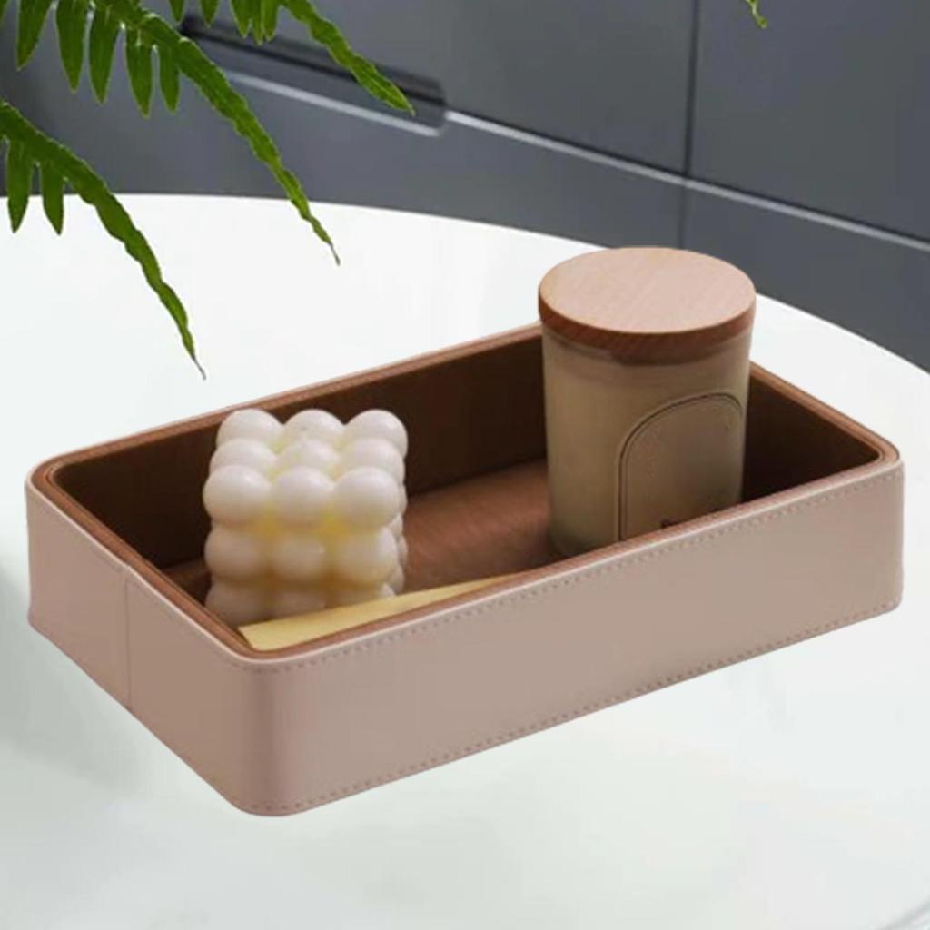 Jewelry Keys PU Leather Storage Tray Multifunctional 9.8x6.3x2inch for Dresser
