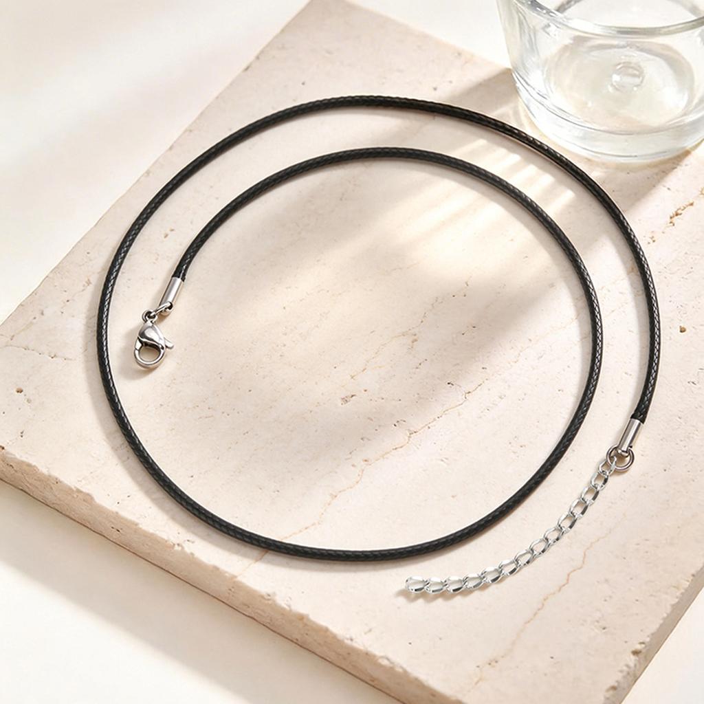 Vnox Minimalist Stainless Steel Black Waxed Cord Leather Necklaces  Adjustable Black Waxed Rope Long Necklace Party Jewelry Gift