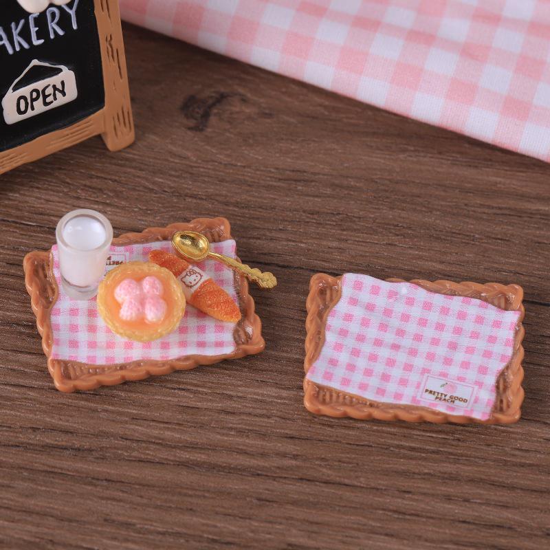 Korean Style Mini Plaid Tray & Food Toy Ornaments - Handmade Resin Hair Accessories