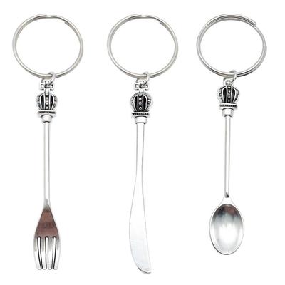 Western Food Crown Cutlery Keychain Set: Knife, Fork, Spoon Pendant for Backpack Ornaments